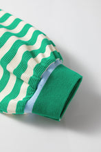 Load image into Gallery viewer, Green Striped Contrast Collar Split Neck Long Sleeve Mini Dress
