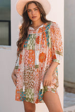 Load image into Gallery viewer, Orange Boho Paisley Mixed Print 3/4 Sleeve Chiffon Loose Dress
