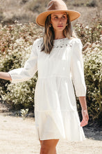 Load image into Gallery viewer, White Floral Lace Patchwork Bracelet Sleeve Tiered Mini Dress
