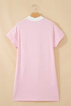 Load image into Gallery viewer, Pink Stripe Cuffed Short Sleeve Contrast Mock Neck Tee Dress
