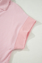 Load image into Gallery viewer, Sky Blue Stripe Dolman Sleeve Polo Shirt and Drawstring Shorts Set
