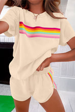 Load image into Gallery viewer, Beige Vibrant Striped Detail Athleisure 2pcs Short Set
