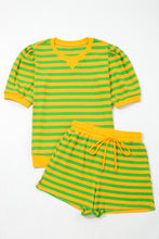 Load image into Gallery viewer, Pink Stripe Puff Short Sleeve T Shirt Matching Shorts Set

