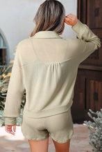 Load image into Gallery viewer, Parchment Textured Buttoned Long Sleeve Top 2 Piece Shorts Set
