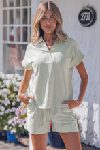 Load image into Gallery viewer, Sky Blue Stripe Dolman Sleeve Polo Shirt and Drawstring Shorts Set
