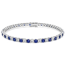Load image into Gallery viewer, 7.50 CTW AGI Certified Lab Created Blue Sapphire &amp; Diamond Tennis Bracelet in 14K White Gold Overlay
