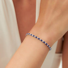 Load image into Gallery viewer, 7.50 CTW AGI Certified Lab Created Blue Sapphire &amp; Diamond Tennis Bracelet in 14K White Gold Overlay
