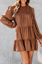 Load image into Gallery viewer, Chestnut Floral Lace Crochet Tiered Ruffled Mini Dress
