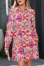 Load image into Gallery viewer, Red Fall Flower Print Long Sleeve Mini Dress
