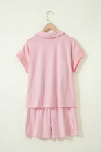 Load image into Gallery viewer, Sky Blue Stripe Dolman Sleeve Polo Shirt and Drawstring Shorts Set
