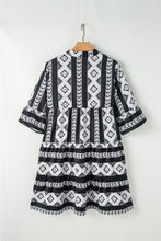 Load image into Gallery viewer, Black Geometric Print V Neck Ruffled Dress
