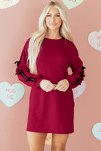 Load image into Gallery viewer, Racing Red Contrast Striped Bow Detail Drop Shoulder Sweatshirt Dress with Pockets
