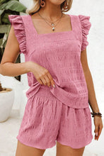 Load image into Gallery viewer, Black Textured Square Neck Top and Shirred High Waist Shorts Set

