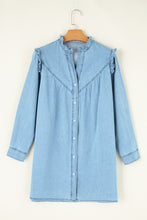 Load image into Gallery viewer, Myosotis Ruffled V Neck Buttoned Shift Denim Dress
