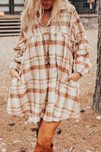 Load image into Gallery viewer, Brown Plaid Print Side Pockets Frilled Babydoll Mini Dress
