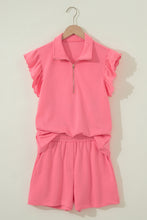 Load image into Gallery viewer, Coral Paradise Half Zipped Ruffled Short Set
