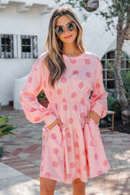 Load image into Gallery viewer, Pink Polka Dot Printed Long Sleeve Flared Mini Dress
