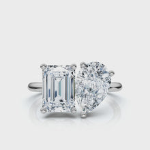 Load image into Gallery viewer, AGI Certified 3.50 CTW Toi Et Moi Lab Grown Diamond Ring in Pear &amp; Emerald Cut 14K White Gold
