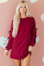 Load image into Gallery viewer, Racing Red Contrast Striped Bow Detail Drop Shoulder Sweatshirt Dress with Pockets

