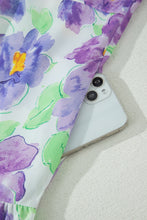Load image into Gallery viewer, Purple Floral V Collar Short Sleeve Tiered Ruffle Mini Dress
