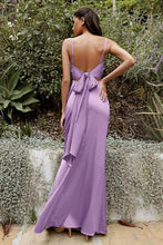 Load image into Gallery viewer, Fitted Satin Dress With Cowl Neckline And Tie Open Back
