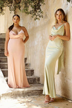 Load image into Gallery viewer, Fitted Satin Dress With Cowl Neckline And Tie Open Back

