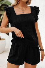 Load image into Gallery viewer, Black Textured Square Neck Top and Shirred High Waist Shorts Set
