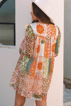 Load image into Gallery viewer, Orange Boho Paisley Mixed Print 3/4 Sleeve Chiffon Loose Dress

