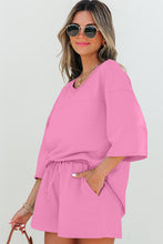 Load image into Gallery viewer, Meadow Mist Green Solid Loose V Neck Half Sleeve Tee and Shorts
