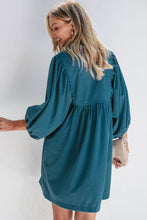 Load image into Gallery viewer, Vineyard Green Corduroy Snap Buttons Empire Waist Bracelet Sleeve Dress
