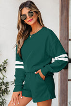 Load image into Gallery viewer, Orange Varsity Striped Sleeve Drop Shoulder Sweatshirt and Short Set
