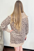 Load image into Gallery viewer, Khaki Leopard Print Zip up Collar Patchwork Shift Mini Dress
