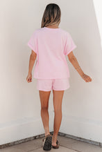 Load image into Gallery viewer, Pink Stripe Matching Oversized Tee and Drawstring Shorts Set
