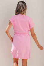 Load image into Gallery viewer, Bonbon Cuffed Short Sleeve Mix Fabric Patchwork Drawstring Mini Dress
