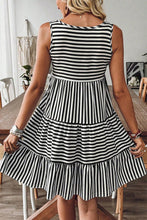Load image into Gallery viewer, Black Stripe U Neck Sleeveless Loose Fit Mini Dress
