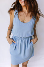 Load image into Gallery viewer, Sky Blue Mineral Wash Elastic Waist Tank Dress with Side Pockets
