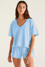 Load image into Gallery viewer, Mint Green V Neck Drop Shoulder Tee and Patchwork Drawstring Elastic Waistband Shorts Set
