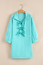 Load image into Gallery viewer, Moonlight Jade Bow Front Bracelet Sleeve Collared Side Pocket Shift Mini Dress
