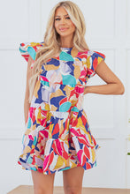 Load image into Gallery viewer, Pink Abstract Printed Ruffled Flutter Sleeve Tiered Mini Dress
