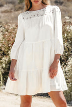 Load image into Gallery viewer, White Floral Lace Patchwork Bracelet Sleeve Tiered Mini Dress
