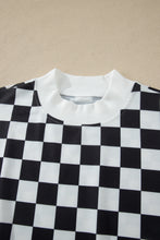 Load image into Gallery viewer, Black Checkered Print Color Block Trim Mock Neck Short Set
