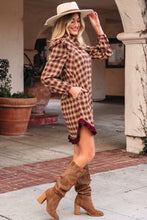 Load image into Gallery viewer, Red Plaid Print Ruffled Long Sleeve Patchwork Hem Mini Shirt Dress
