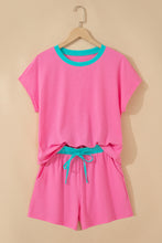 Load image into Gallery viewer, Clearly Aqua Soft Ribbed Color Block Trim Casual Short Set
