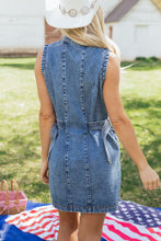 Load image into Gallery viewer, Myosotis Western Belt Button Down Sleeveless Denim Short Dress
