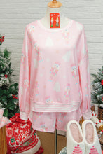 Load image into Gallery viewer, Pink Christmas Tree Nutcracker Doll Print Contrast Trim Long Sleeve Top Matching Shorts Set
