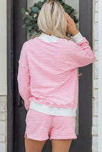 Load image into Gallery viewer, Pink Stripe Oversize Mock Neck Sweatshirt and Shorts Set
