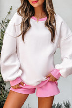 Load image into Gallery viewer, Strawberry Pink Color Block Pullover and Lace-up Elastic Waist Shorts Set
