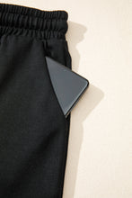 Load image into Gallery viewer, Black Contrast Leopard Bow Patched V Neck Loose Tee Drawstring Shorts 2pcs Outfit
