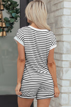 Load image into Gallery viewer, Black Stripe Half Buttons Top and Shorts Set
