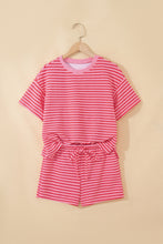 Load image into Gallery viewer, Rose Stripe Side Split Knit Tee Drawstring Shorts Set
